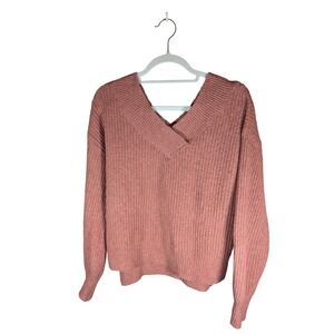 Pink Rose Knit V Neck Sweater